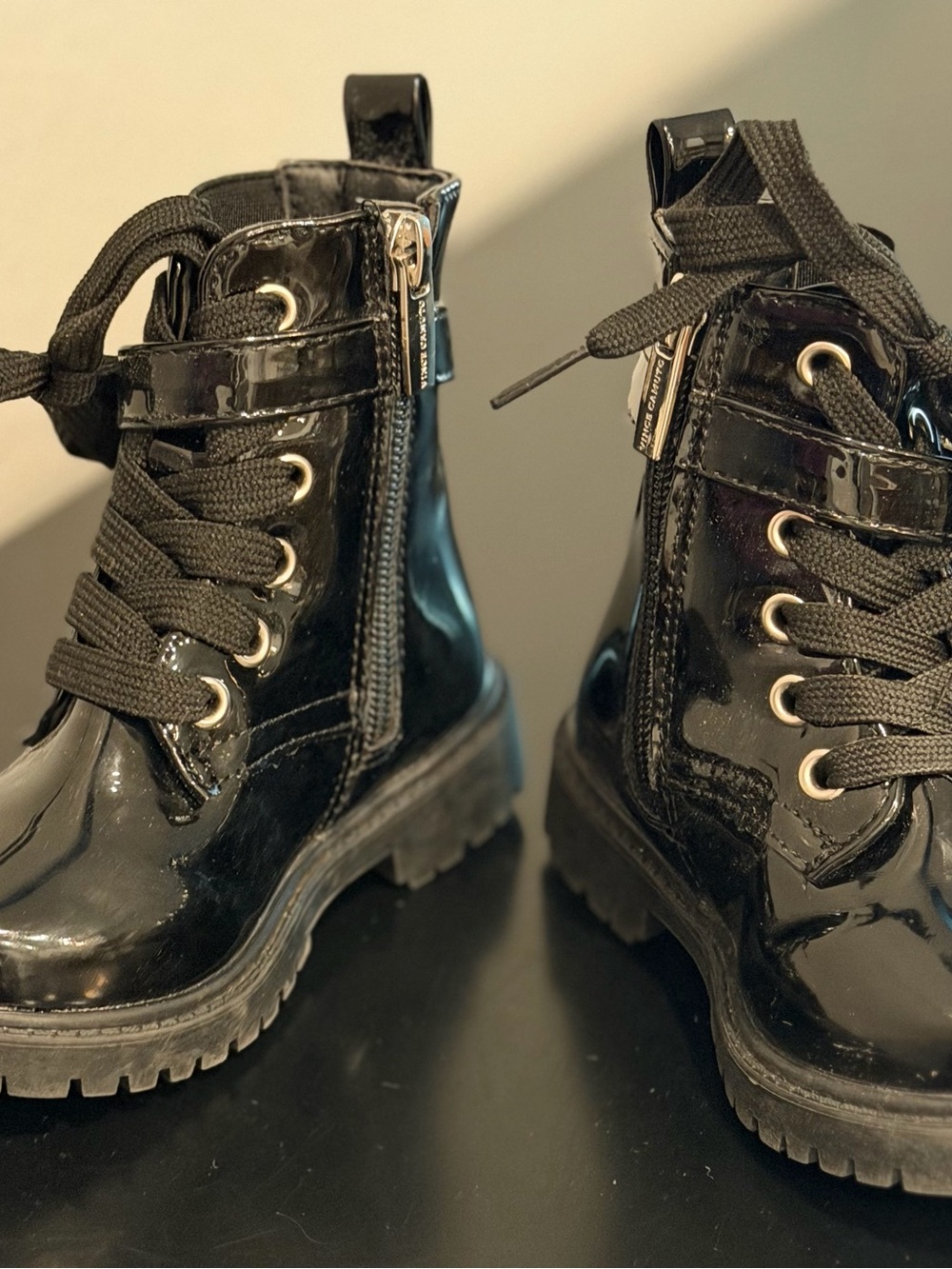 Vince Camuto Kids Black Patent Combat Boots - Picture 4 of 5